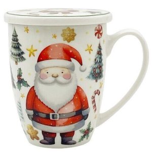 TAZA PAPA NOEL PORCELANA 300ML FILTRO Y TAPA