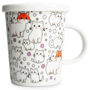 TAZA KAWAI GATITOS PORCELANA 300ML FILTRO Y TAPA