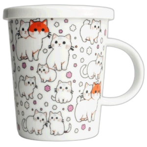TAZA KAWAI GATITOS PORCELANA 300ML FILTRO Y TAPA