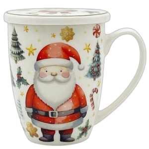 TAZA PAPA NOEL PORCELANA 300ML FILTRO Y TAPA